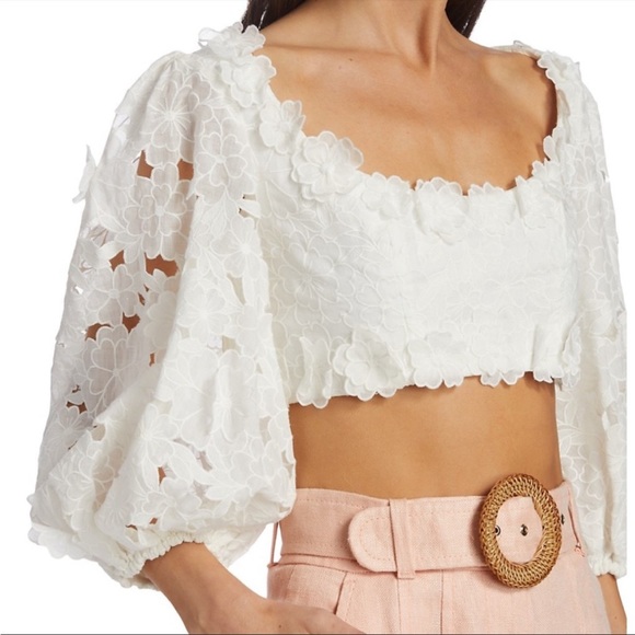 Zimmermann Tops - Zimmermann Linen  Lola crop top embroidered.